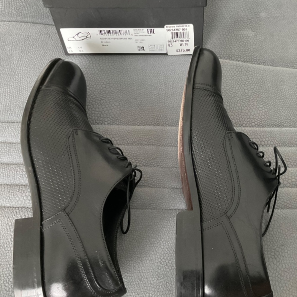 BOSS ITALIAN-MADE LEATHER  BRODERS. BLACK SHOES - Picture 7 of 12
